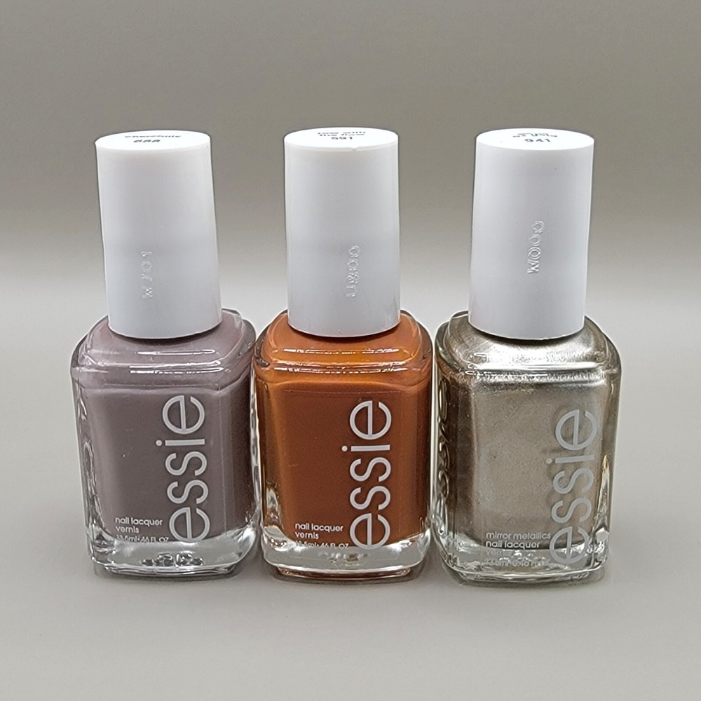 Essie Nail Polish‎ Earth Tones Brown Gray Gold Lot of 3 Quick Dry Row with the